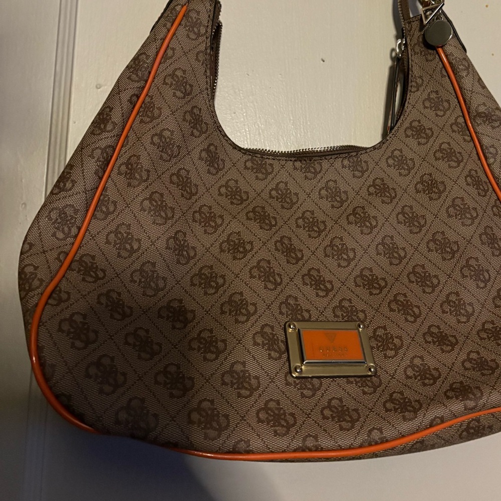 Guess Brown and Orange Shoulder Bag with Hobo Design